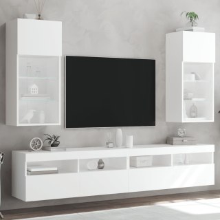 Szafki TV, z LED, 2 szt., białe, 40,5x30x90 cm