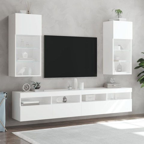 Szafki TV, z LED, 2 szt., białe, 40,5x30x90 cm