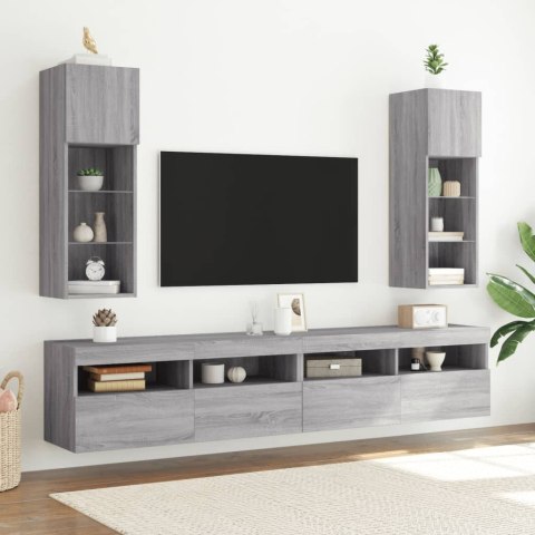 Szafki TV, z LED, 2 szt., szary dąb sonoma, 30,5x30x90 cm