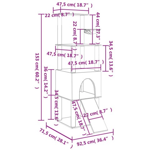 Drapak dla kota, z sizalowymi słupkami, jasnoszary, 153 cm