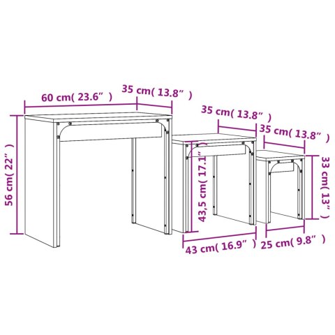 Stoliki kawowe wsuwane jeden pod drugi, 3 szt, szary dąb sonoma