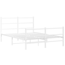 Metalowa rama łóżka z wezgłowiem i zanóżkiem, biała, 140x200 cm
