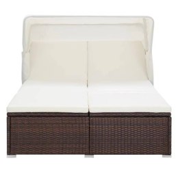 2-osobowy leżak z poduszką, polirattan, brązowy