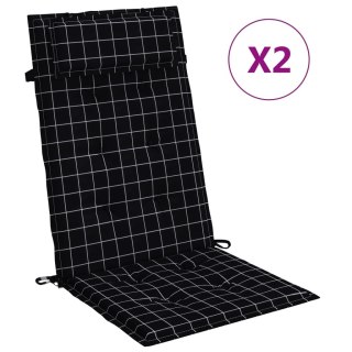 Poduszki na krzesła z wysokim oparciem, 2 szt., czarna krata