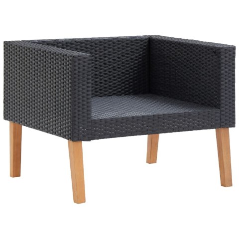 Pojedyncza sofa ogrodowa z poduszkami, rattan PE, czarny