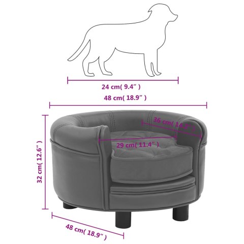 Sofa dla psa, szara, 48x48x32 cm, plusz i sztuczna skóra