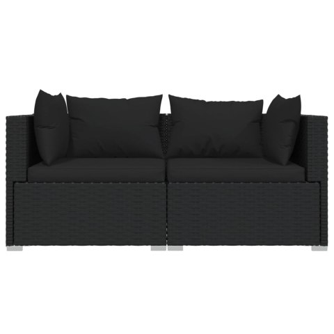 2-osobowa sofa z poduszkami, czarna, polirattan