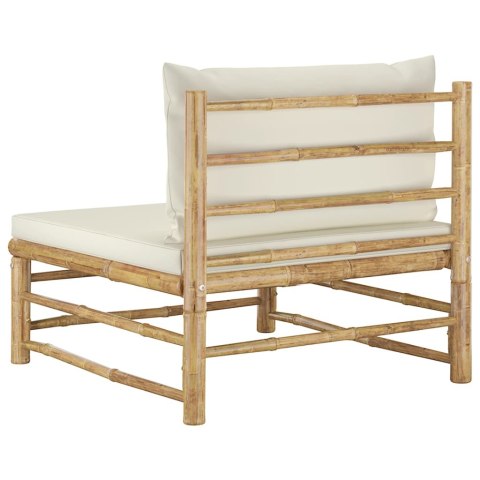 Ogrodowa sofa środkowa, śmietankowe poduszki, bambus