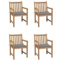 Krzesła ogrodowe, 4 szt., szare poduszki, drewno tekowe