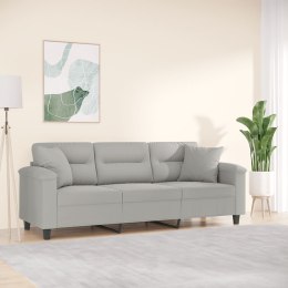 3-osobowa sofa z poduszkami, jasnoszara, 180 cm, mikrofibra