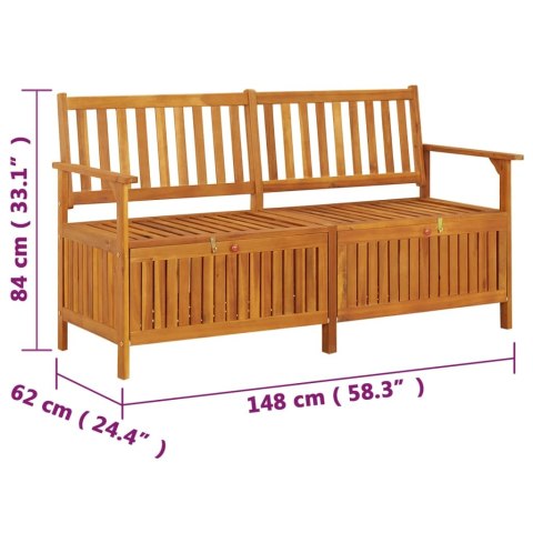 Ławka ze schowkiem i poduszką, 148 cm, drewno akacjowe