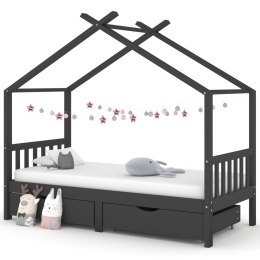 Łóżko dziecięce z szufladami ciemnoszare, lita sosna, 90x200 cm
