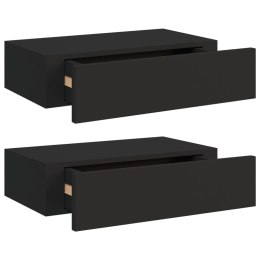 Półki ścienne z szufladą, 2 szt., czarne, 40x23,5x10 cm, MDF