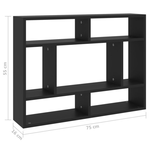 Półka ścienna, czarna, 75x16x55 cm, materiał drewnopochodny