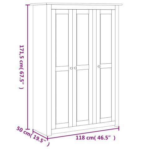 Szafa trzydrzwiowa, szara, 118x50x171,5 cm, sosna, seria Panama