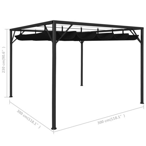 Altana ogrodowa ze zwijanym dachem, 3x3 m, antracyt