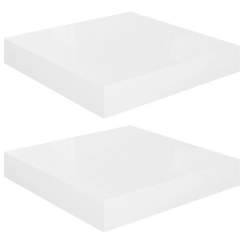 Półki ścienne 2 szt., białe, wysoki połysk, 23x23,5x3,8 cm, MDF