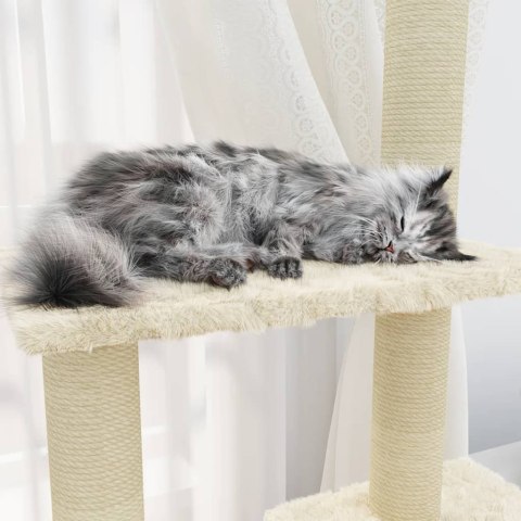Drapak dla kota ze słupkami sizalowymi, kremowy, 155 cm