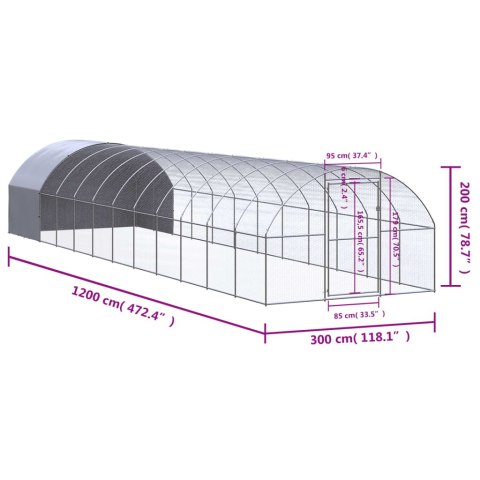 Klatka zewnętrzna dla kurcząt, 3x12x2 m, stal galwanizowana