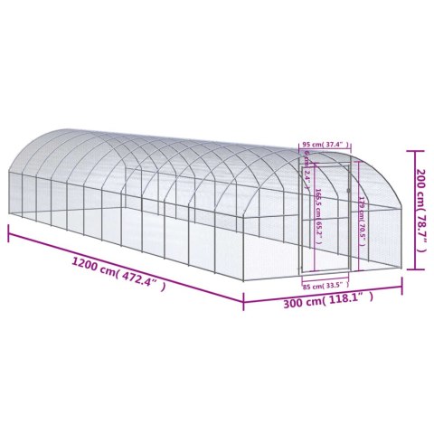 Klatka zewnętrzna dla kurcząt, 3x12x2 m, stal galwanizowana