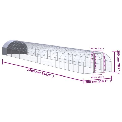 Klatka zewnętrzna dla kurcząt, 3x24x2 m, stal galwanizowana