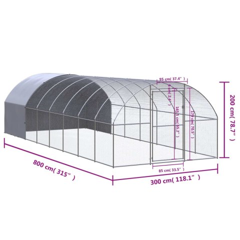 Klatka zewnętrzna dla kurcząt, 3x8x2 m, stal galwanizowana