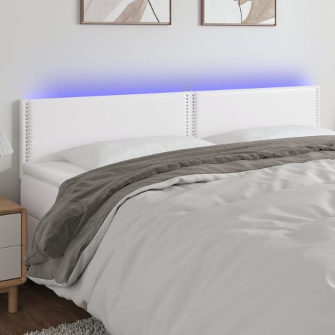 Zagłówek do łóżka z LED, biały, 160x5x78/88 cm, sztuczna skóra