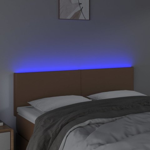 Zagłówek do łóżka z LED, brązowy, 144x5x78/88cm, sztuczna skóra