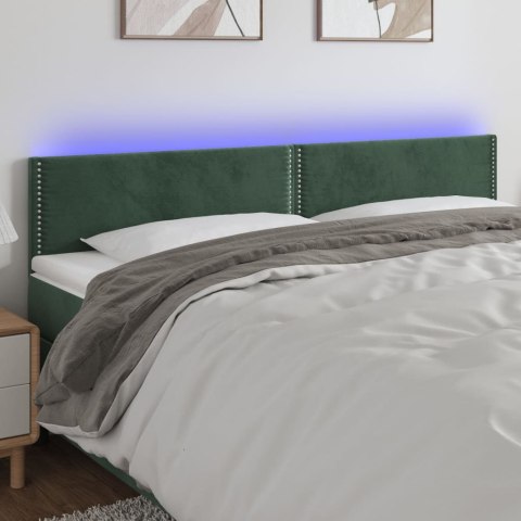 Zagłówek do łóżka z LED, ciemnozielony, 200x5x78/88 cm, aksamit