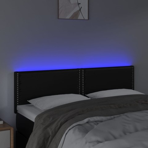 Zagłówek do łóżka z LED, czarny, 144x5x78/88 cm, sztuczna skóra