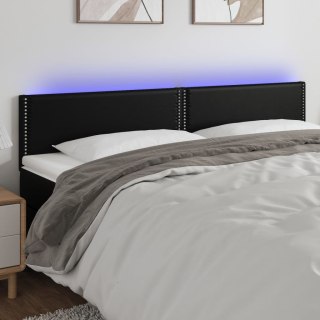 Zagłówek do łóżka z LED, czarny, 180x5x78/88 cm, sztuczna skóra