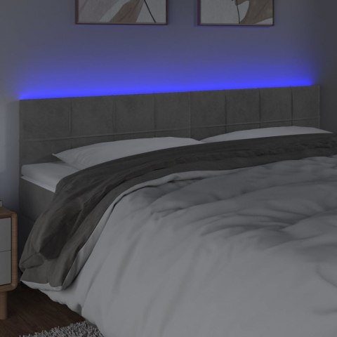 Zagłówek do łóżka z LED, jasnoszary, 160x5x78/88 cm, aksamit
