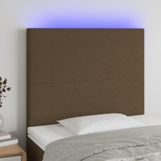 Zagłówek do łóżka z LED ciemnobrązowy 100x5x118/128 cm tkanina