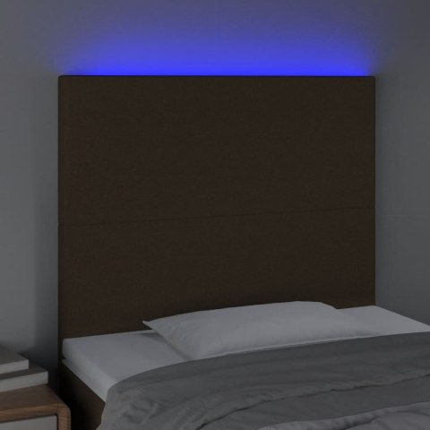 Zagłówek do łóżka z LED ciemnobrązowy 100x5x118/128 cm tkanina