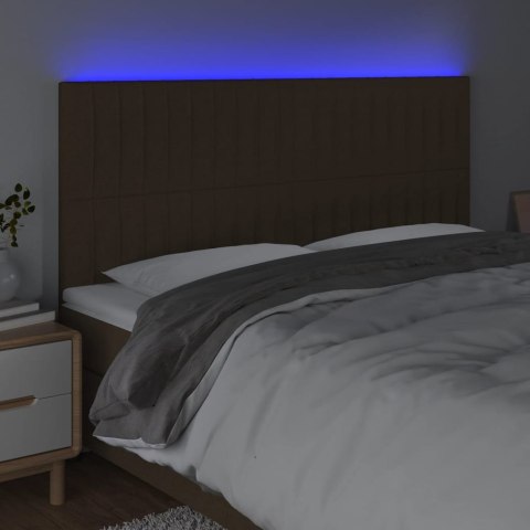Zagłówek do łóżka z LED ciemnobrązowy 160x5x118/128 cm tkanina