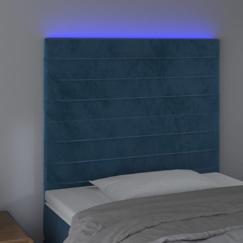 Zagłówek do łóżka z LED, ciemnoniebieski, 100x5x118/128 cm