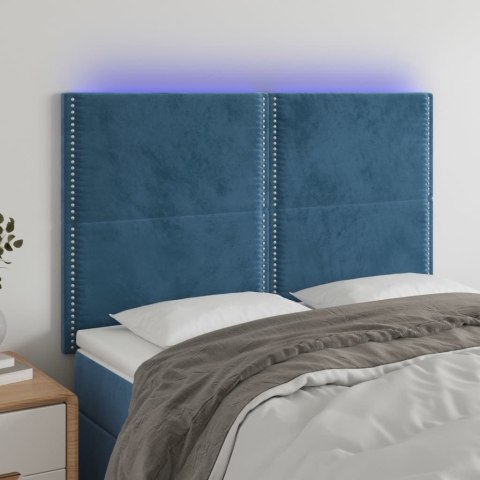 Zagłówek do łóżka z LED ciemnoniebieski, 144x5x118/128 cm