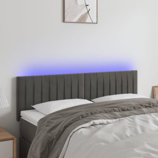 Zagłówek do łóżka z LED, ciemnoszary, 144x5x78/88 cm, aksamit
