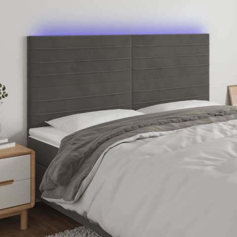 Zagłówek do łóżka z LED, ciemnoszary, 180x5x118/128 cm, aksamit