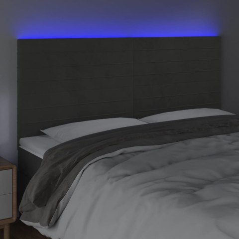 Zagłówek do łóżka z LED, ciemnoszary, 180x5x118/128 cm, aksamit
