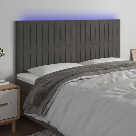 Zagłówek do łóżka z LED, ciemnoszary, 200x5x118/128 cm, aksamit