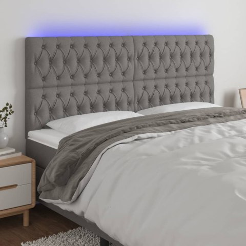 Zagłówek do łóżka z LED, ciemnoszary, 200x7x118/128 cm, tkanina