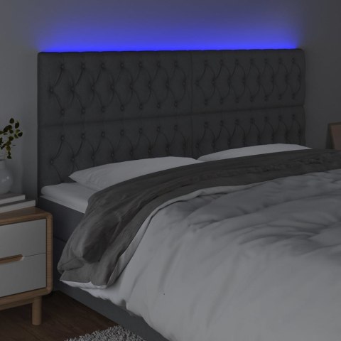 Zagłówek do łóżka z LED, ciemnoszary, 200x7x118/128 cm, tkanina