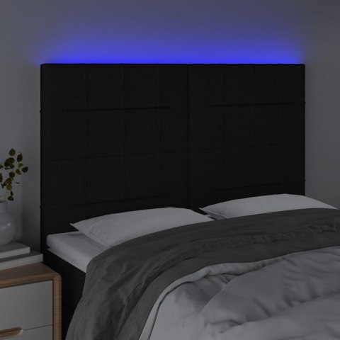 Zagłówek do łóżka z LED, czarny, 144x5x118/128 cm, tkanina