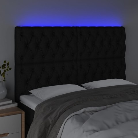 Zagłówek do łóżka z LED, czarny, 144x7x118/128 cm, tkanina