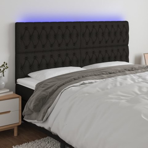 Zagłówek do łóżka z LED, czarny, 180x7x118/128 cm, tkanina
