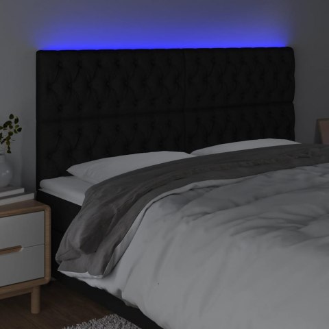 Zagłówek do łóżka z LED, czarny, 180x7x118/128 cm, tkanina