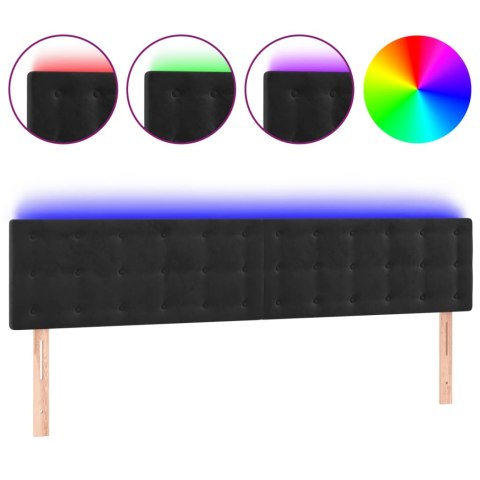 Zagłówek do łóżka z LED, czarny, 200x5x78/88 cm, aksamit
