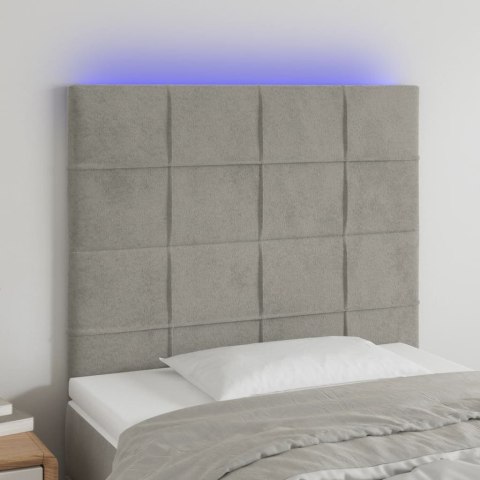 Zagłówek do łóżka z LED, jasnoszary, 100x5x118/128 cm, aksamit
