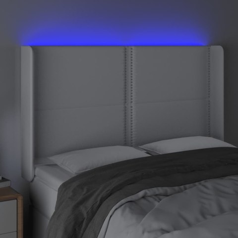Zagłówek do łóżka z LED, biały, 147x16x118/128cm sztuczna skóra